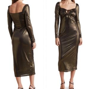 NSR Metallic Long Sleeve Dress GOLD Size Small